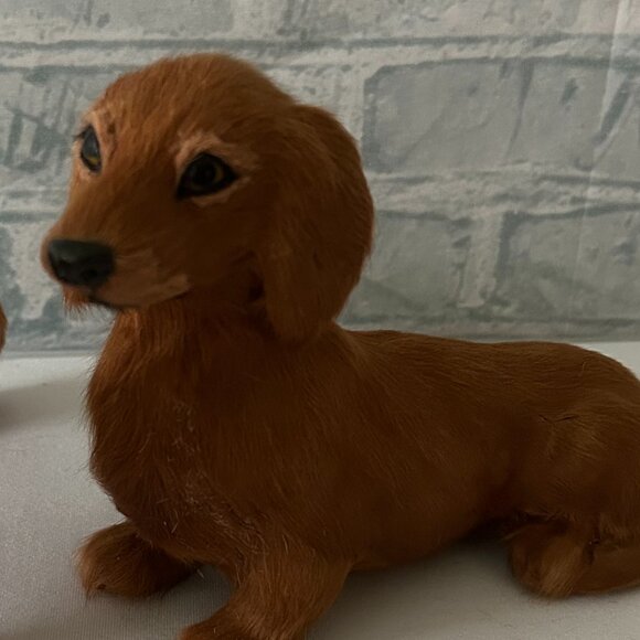 REALISTIC SET OF DACHSHUND DOG FIGURINES REAL GOAT/RABBIT FUR - Picture 5 of 5